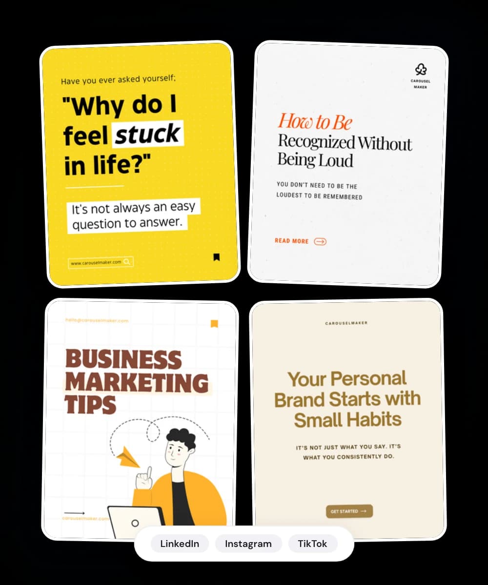 Ready-made carousel templates for LinkedIn, Instagram and TikTok